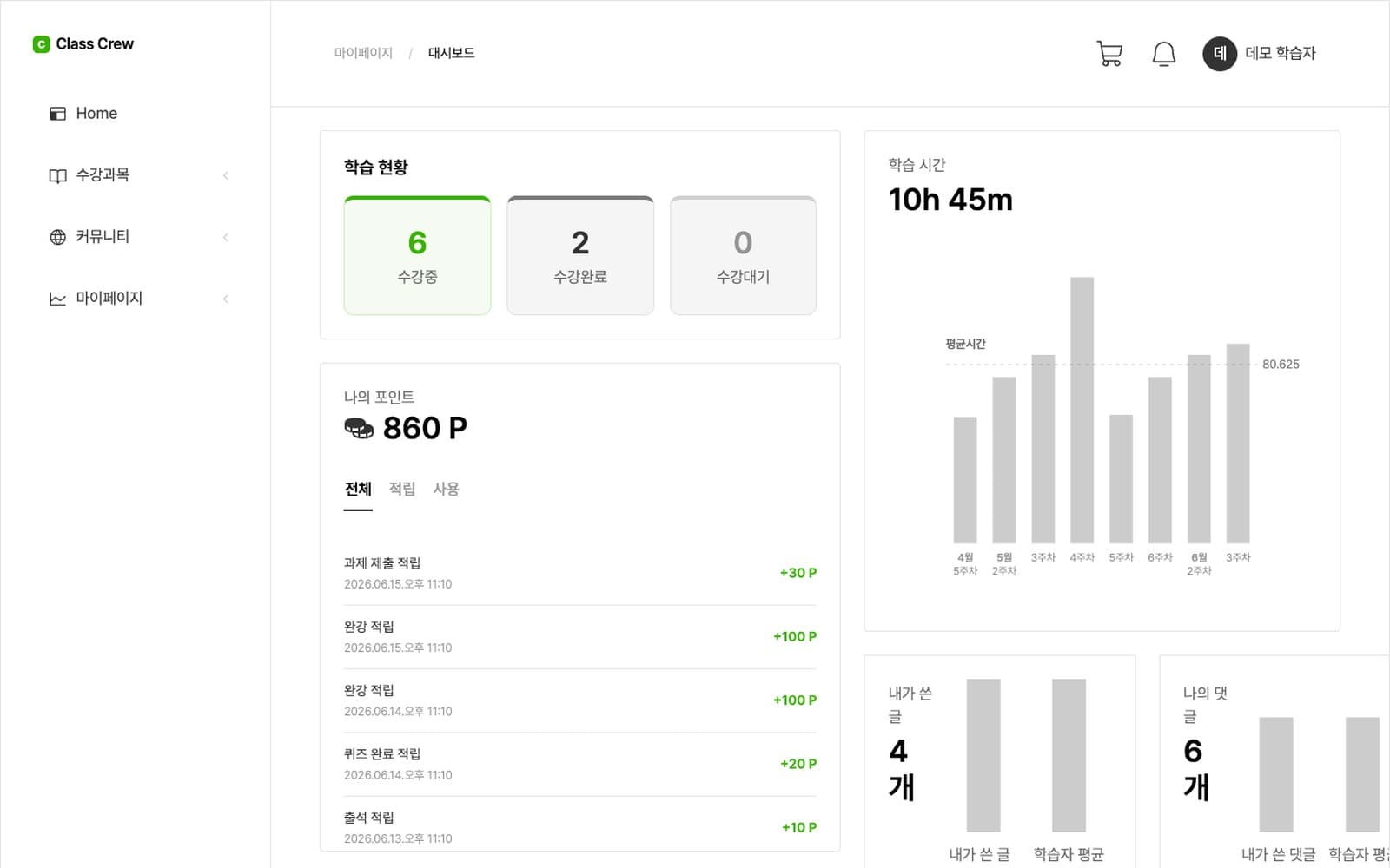 학습 대시보드